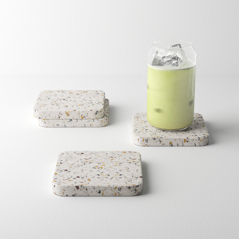 White and Multicolor Ceramic Terrazzo Coasters Set