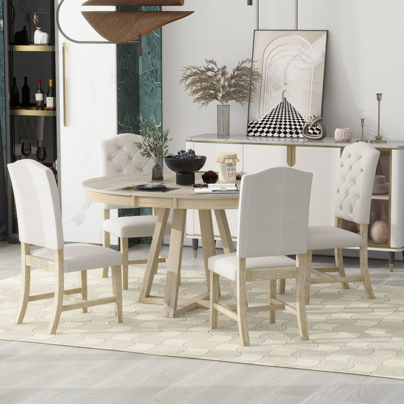 Table de salle à manger extensible Natural 5, Beige / Naturel, Naturel