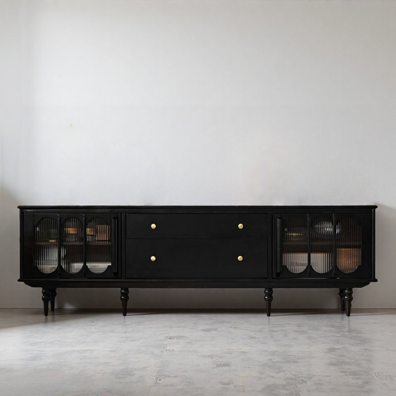 Meuble télé rétro noir, H 24,41 po x L 14,96 po x l 86,61 po