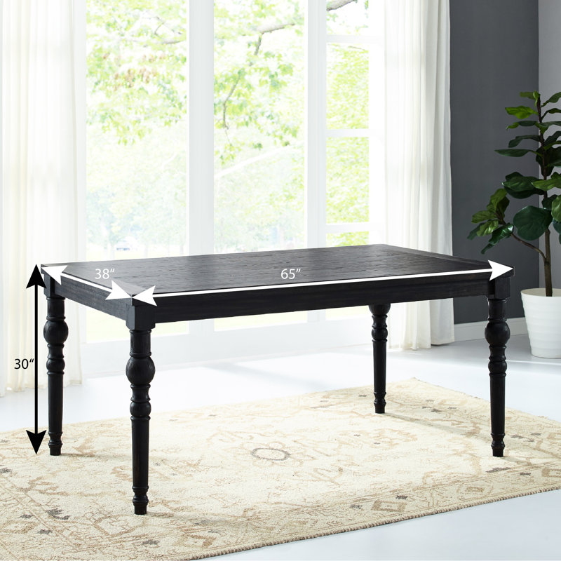 Table de salle à manger noire urbaine - plateau de table avec texture de grain de bois riche, pieds tournés en bois massif, structure en bois d'hévéa massif, l 65 po x P 38 po H 30 po, table de style d'assemblage requis, augmente l'attrait visuel,