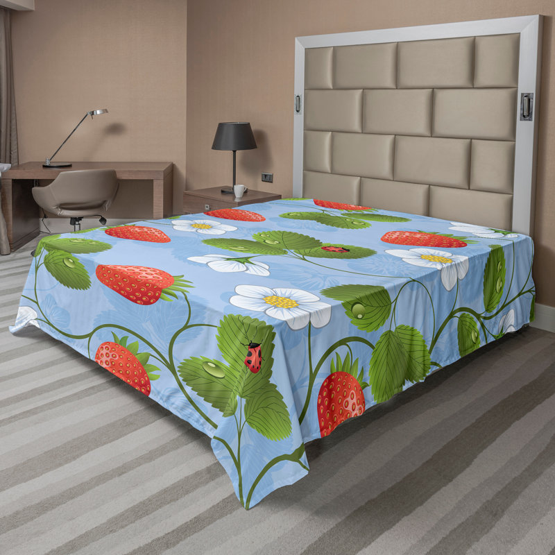Ambesonne Top Flat Sheet Curving Art, California King Flat Sheet, Blue Green Red Floral