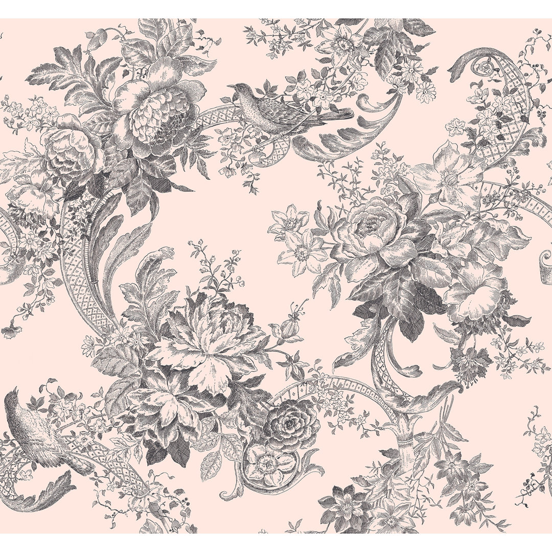 Alnwick, Carmel Blush Baroque Florals 27' L X 27" W, Wallpaper Roll Canora Grey 
