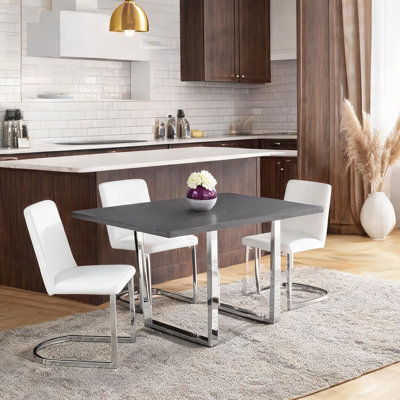 Table de salle à manger rectangulaire de 60 po pour 4, style contemporain, bois manufacturé gris froid avec pieds en acier chromé en forme de U
