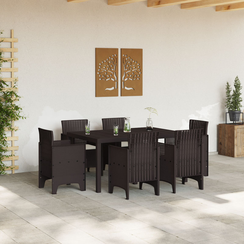 Ensemble repas 7 pièces vidaXL, H 28,8 po x l 59 po x P 39,4 po, Ivoire ivoire, Brun