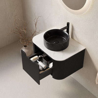 Meuble-lavabo de salle de bain avec plateau en pierre frittée