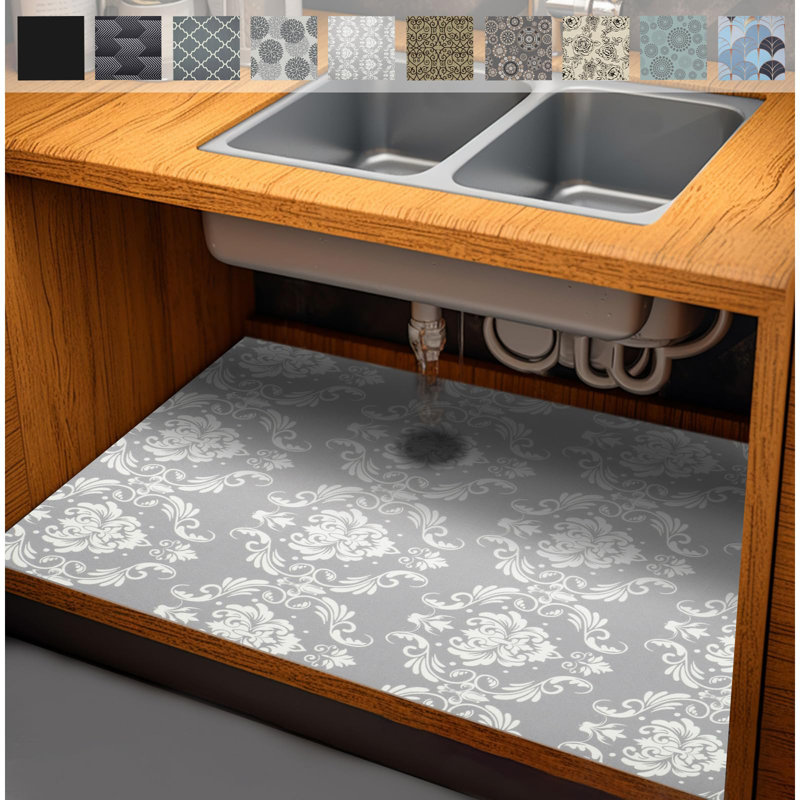 Tapis imperméable sous l'évier, doublures absorbantes à séchage rapide pour protéger les armoires, doublures de tablettes durables, antidérapantes et non adhésives, gris clair