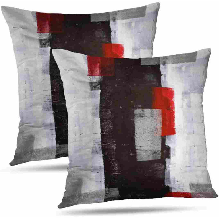 Throw Pillow Covers 18x18 Set Of 4 Modern Abstract Red Stripes Gray Black  Decorative Pillowcase