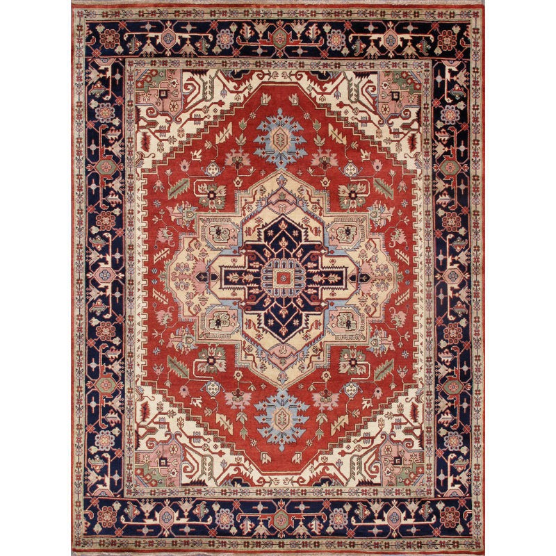 Tapis oriental rouge en laine noué à la main Serapi, Rectangle 11 pi 11 po x 15 pi