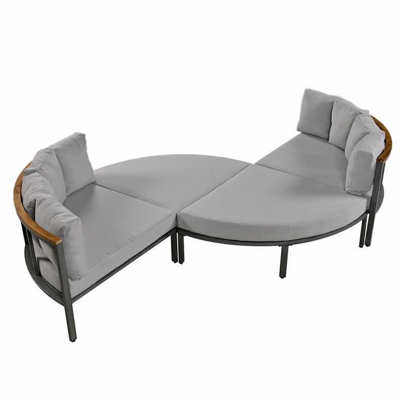 4-Piece Round Patio Sofa Set with Cushions, Gray