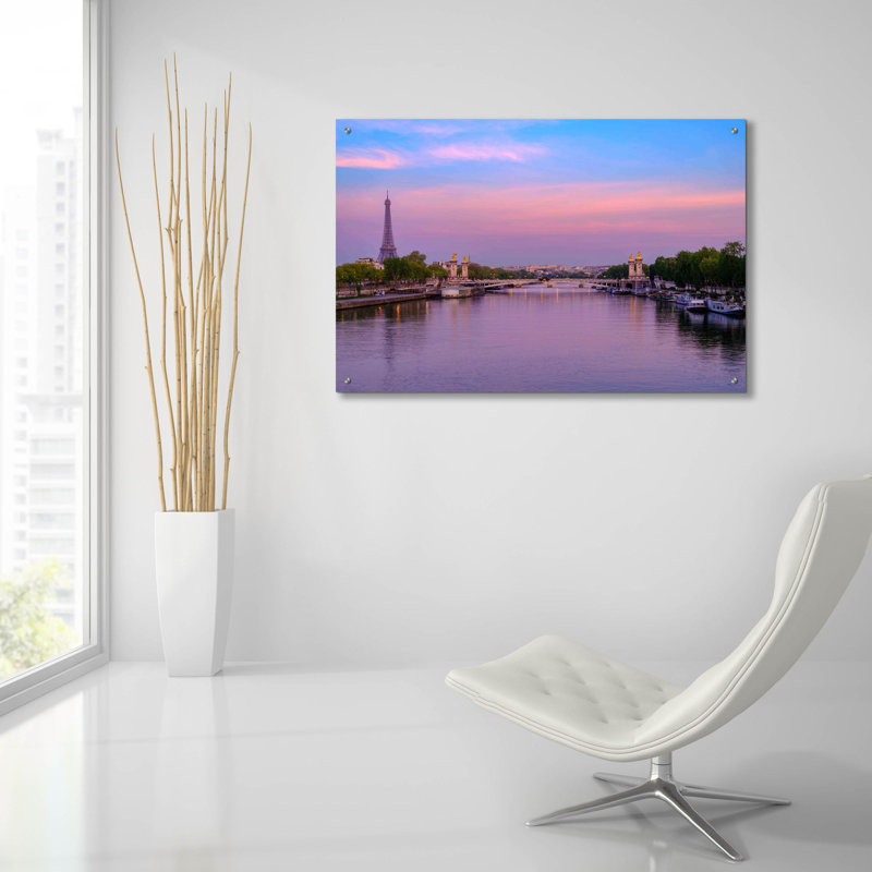 «Paris - Sunrise Over Seine» par Epic Portfolio, art mural en verre acrylique, H 24 po x l 36 po x P 0,2 po