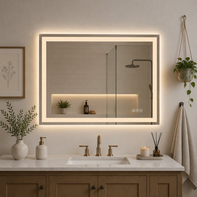 Miroir de salle de bain à DEL 36 po x 24 po, miroir de meuble-lavabo lumineux à intensité variable avec bande lumineuse givrée, 3 températures de couleur, antibuée, fonction mémoire et arrêt automatique après 2 heures