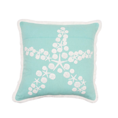 Star Fish and Sand Dollar Coastal Tufted Fringed Throw Pillow 18" x 18"