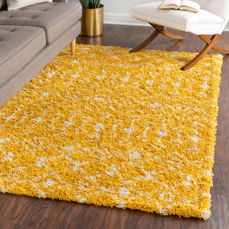 Tapis jaune à motif géométrique Griego, Rectangle 7 pi 10 po x 10 pi