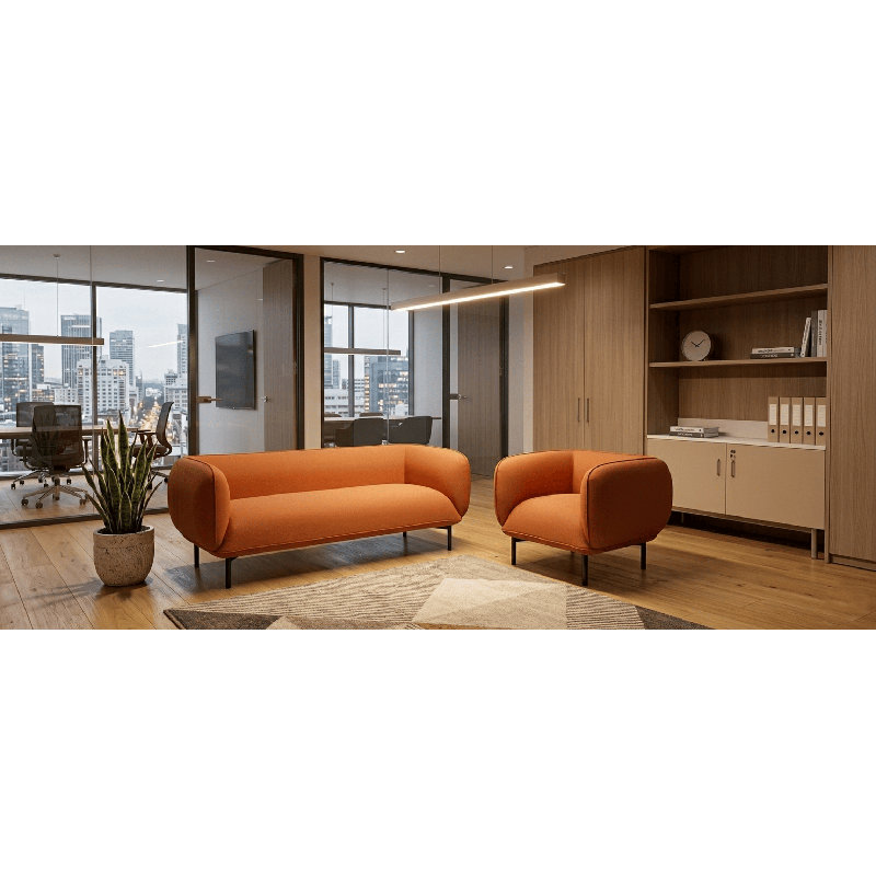 Canapé 3 places Barselona avec revêtement en cuir artificiel, détails en tissu et pieds en métal peint, Marron clair