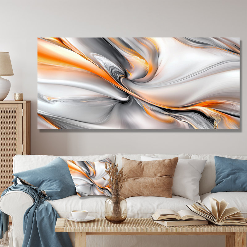 Marbre ascendant orange clair et gris I - art mural abstrait en métal, impression murale en marbre