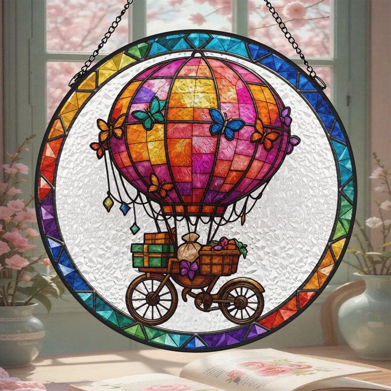 Panneaux de vitrail montgolfière pour fenêtre, 7,8 x 7,8 po (20 x 20 cm)