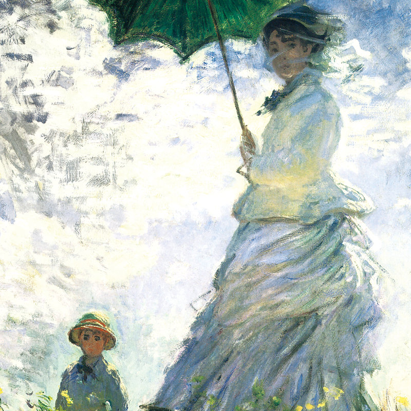 Claude Monet Woman with Green Parasol Framed Canvas Painting