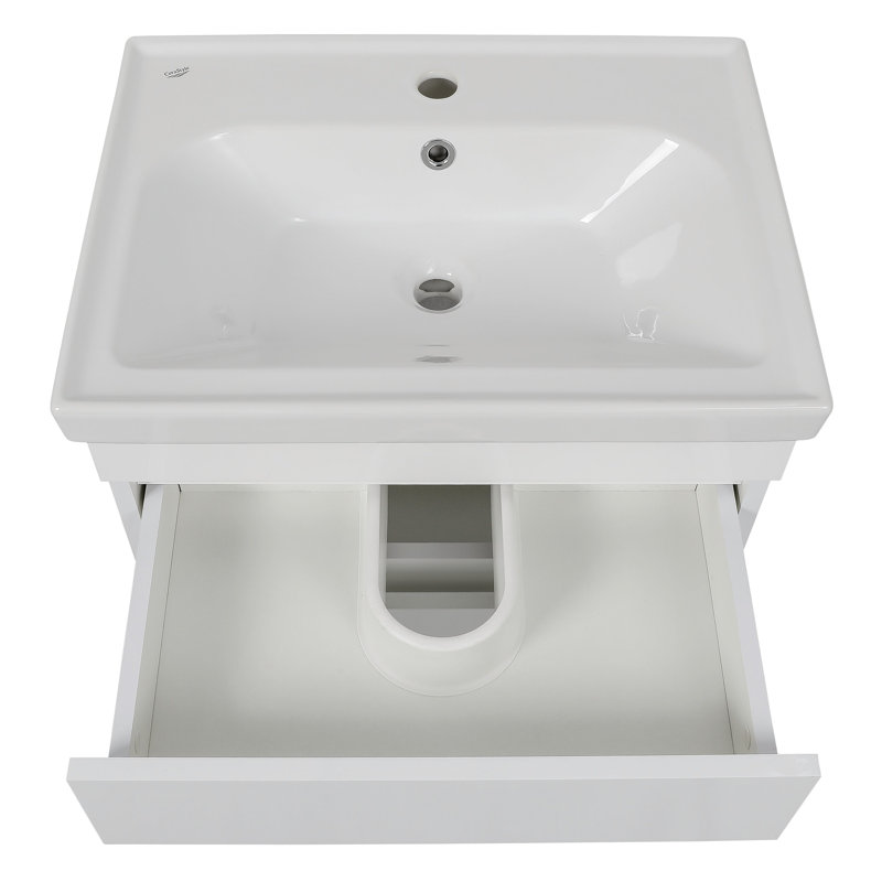 Ensemble de meuble-lavabo mural simple 27,6 po avec plateau en céramique et miroir Jakeia