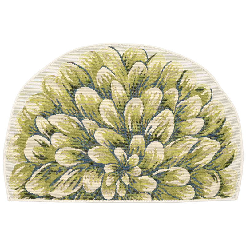 Jotavious Floral Polyester Non-Skid Kitchen Mat, Green, Novelty 3'3" x 2'1"