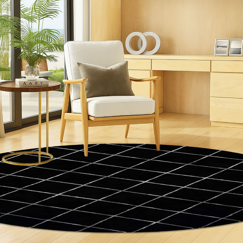 Tapis contemporain noir et argent Etowah, Rond 3 pi 1 po