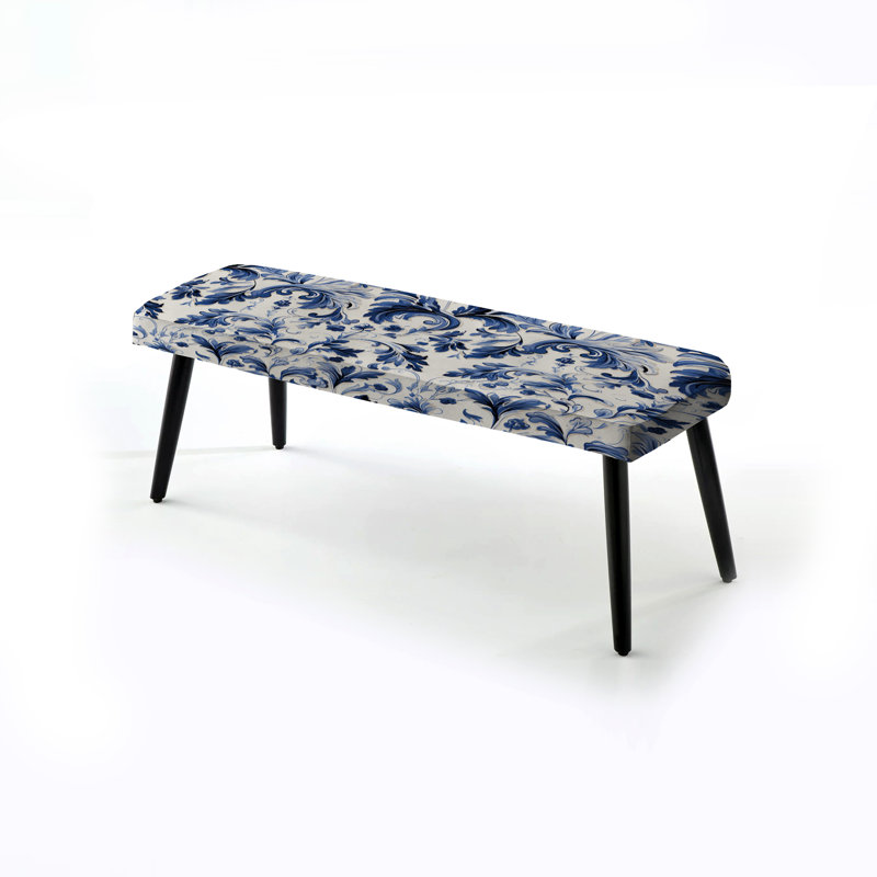 Regal Cobalt Blue Damask Victorian Pattern - Damask Upholstered Black Bench