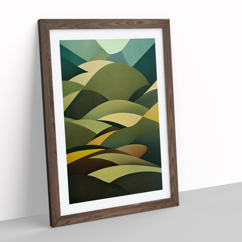 Abstract Meadow Landscape No.1 - Wall Art, 48cm H x 36cm W, Walnut Framed Paper, White