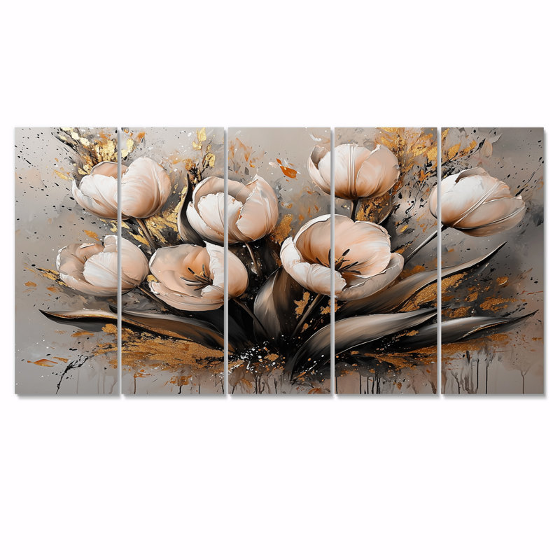 Bretagne - Tulipes, art mural - art mural traditionnel, toile 5 pièces, H 28 po x l 60 po