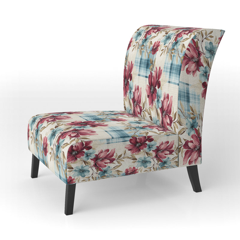 Fauteuil de chambre bohémien à motif écossais rose et bleu