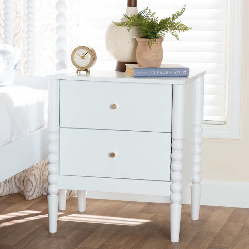 Table de chevet 2 tiroirs Lucera, Blanc