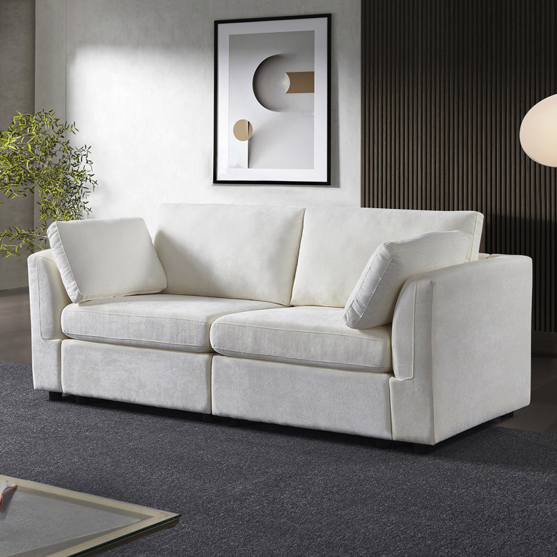 Canapé modulaire en chenille de 80 po, Blanc crémeux
