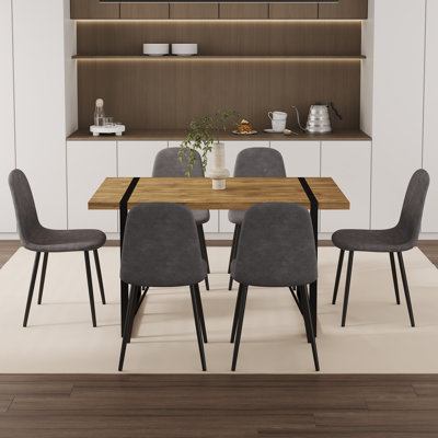 55'' Rectangular Dining Table Set, Modern Kitchen Table Set with Faux Leather Upholstered Dining Chair for Home, Kitchen Dining Room