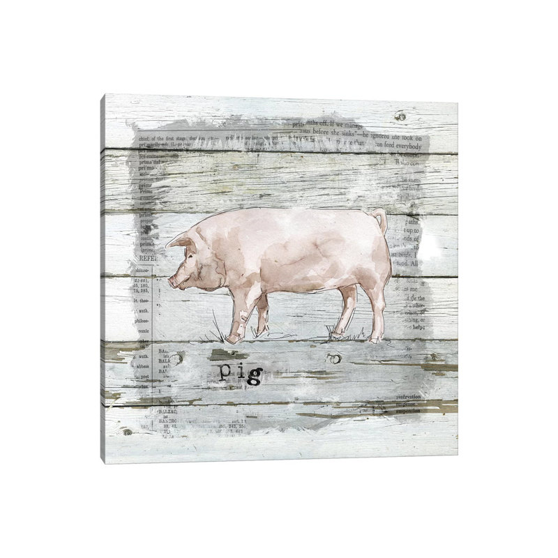 Farmhouse Collage Pig by Carol Robinson - Print on Canvas, 45.72 cm H x 45.72 cm W x 3.175 cm D, Wrapped Canvas