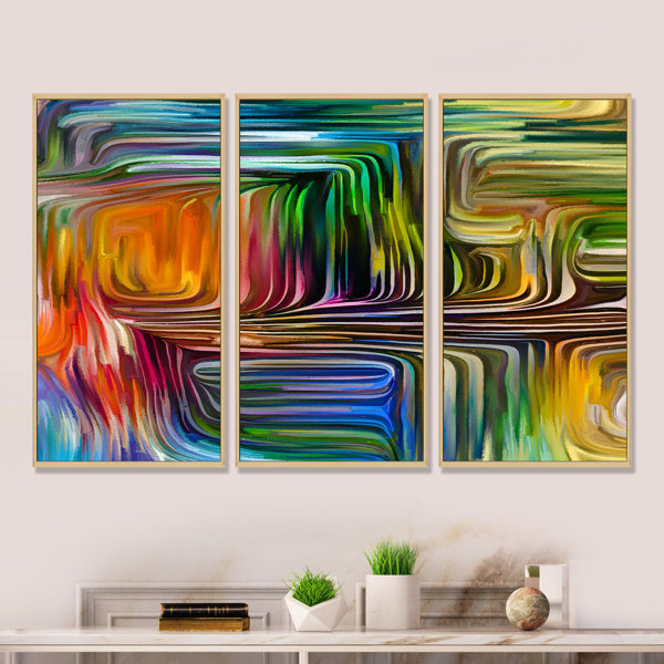 DesignArt Color Fusion III Framed On Canvas 3 Pieces Painting | Wayfair