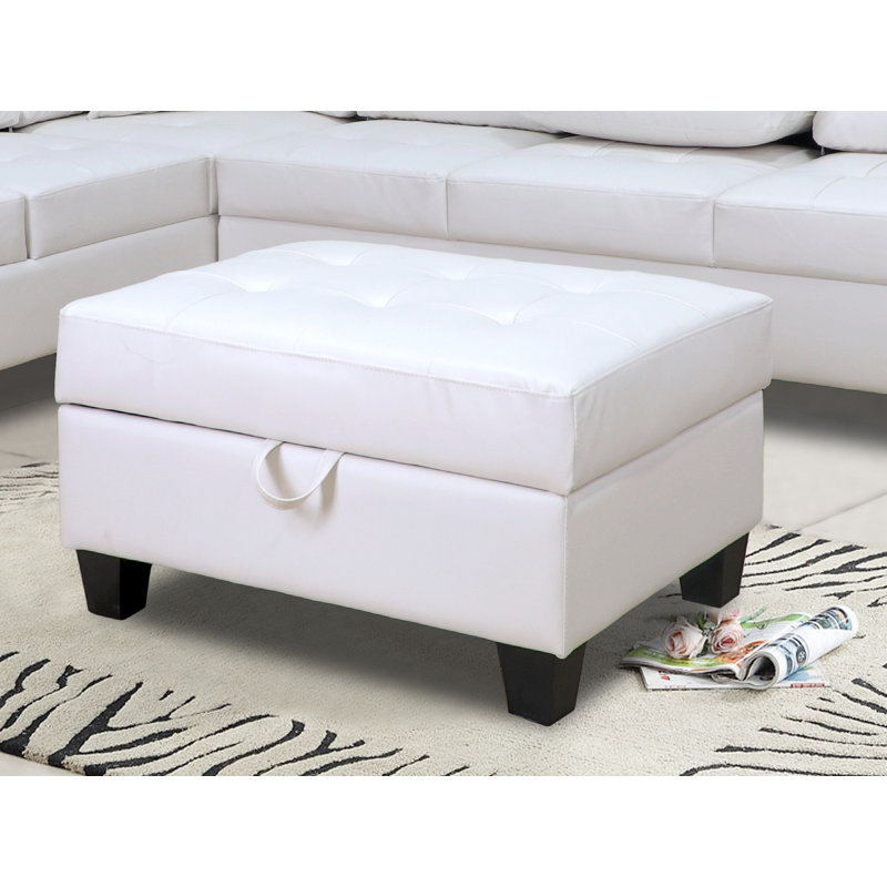 Repose-pieds capitonné avec rangement 37 po Beyarmudu, Blanc