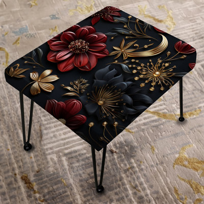 Regal Burgundy Flowers Majesty Elegance - Glam Rectangle Ottoman