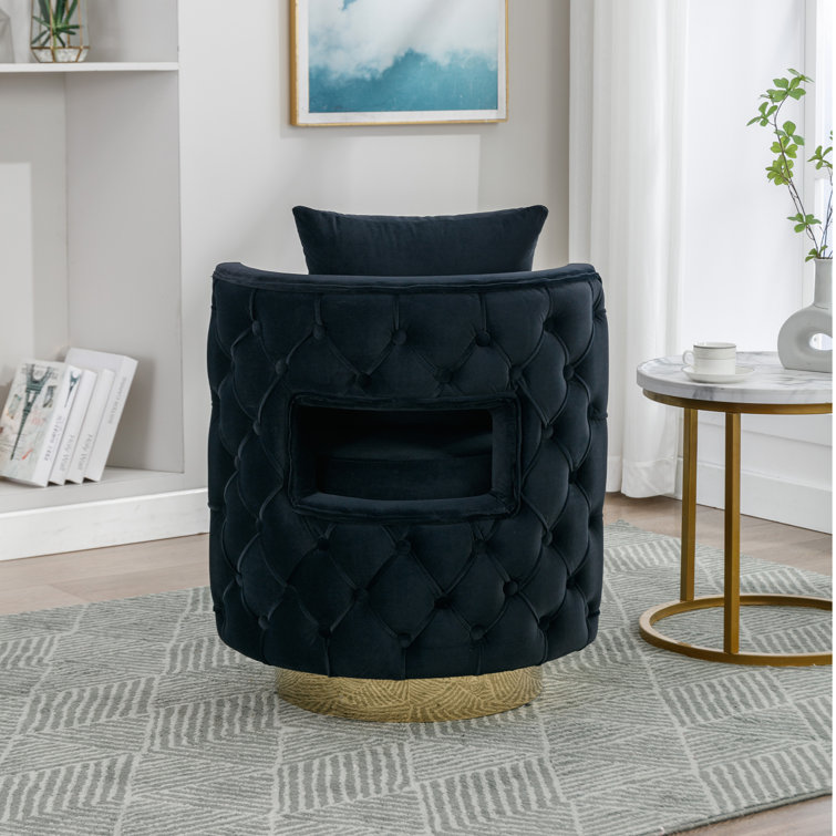 Alphanso 25.6'' Wide Tufted Swivel Barrel Chair Everly Quinn Fabric: Gray Velvet