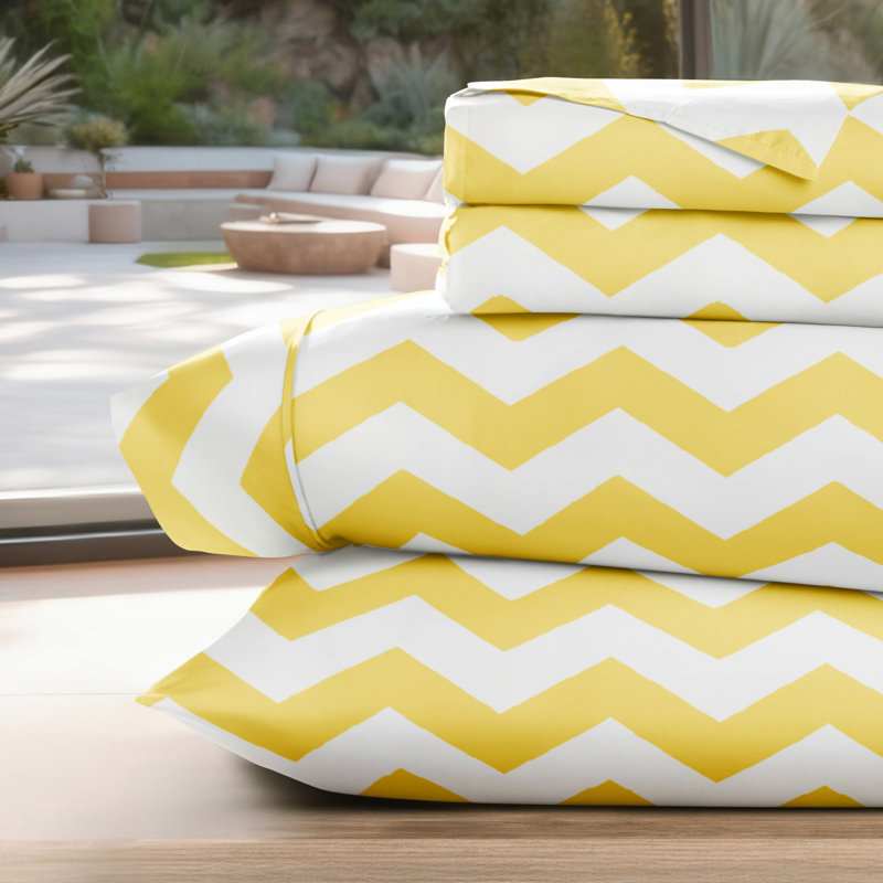 Simply Soft™ Arrow Pattern Microfiber Sheet Set, Full Sheet Set + Fitted Sheet + 2 Pillowcases, Yellow