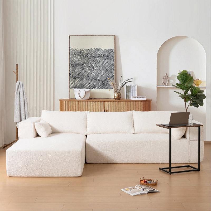 Canapé modulaire de 112 po avec table d'appoint gratuite, siège large, entièrement rembourré, canapé en tissu bouclé infroissable avec méridienne, combinaison libre, canapé en forme de L pour le salon, aucun assemblage requis