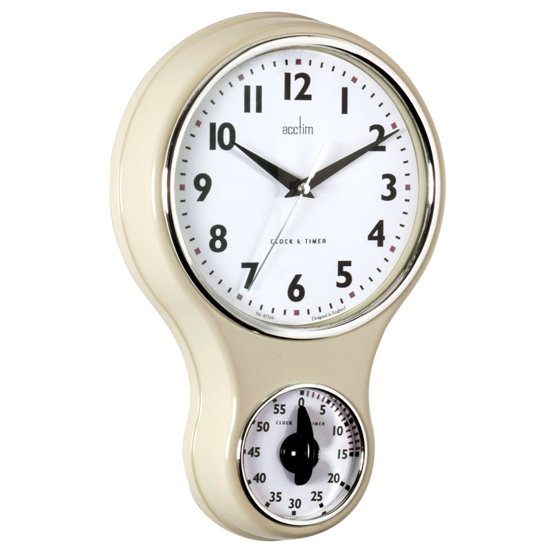 Kitchen Time Retro Wall Clock with Timer Cream
