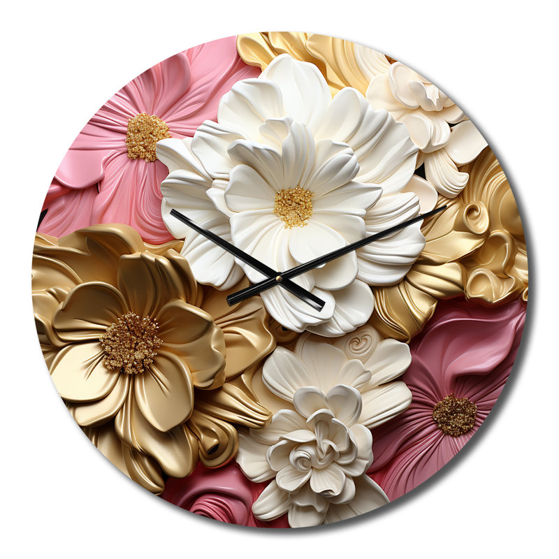 Horloge murale liquide en métal blanc et rose clair II, Moyenne