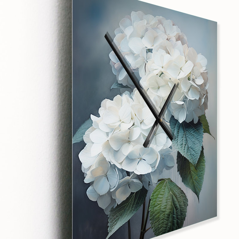 Blanc hortensias murmurant - Horloges murales florales, Grand