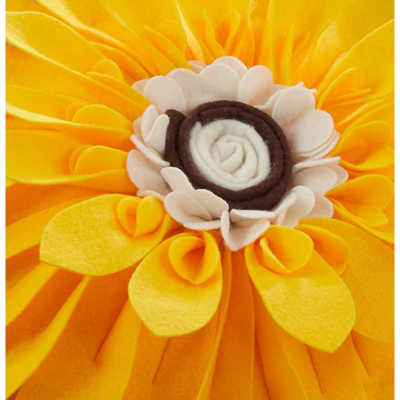 Yellow Felt Flower Round Throw Pillow with Poly Filling