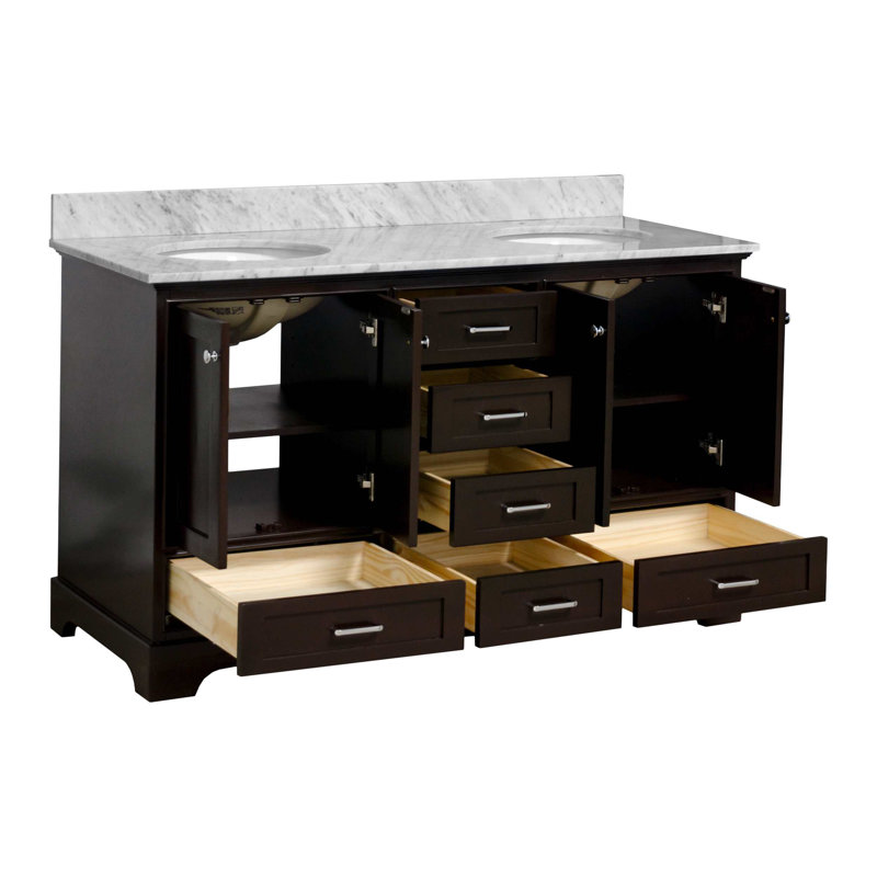 Larosa 60'' Double Bathroom Vanity with Top, Chocolate, Carrara Marble