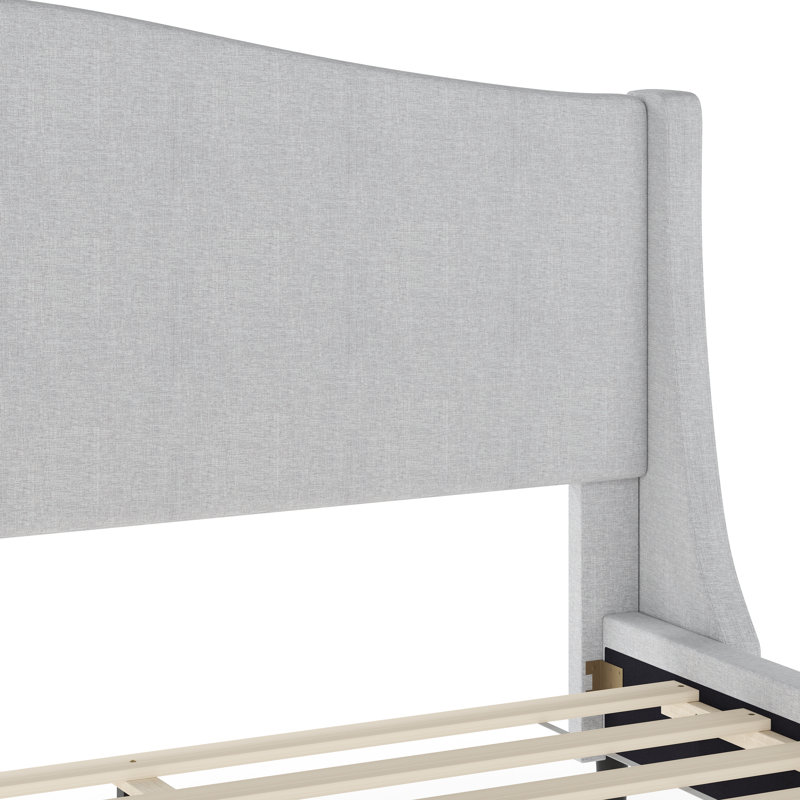 King Gray Linen Upholstered Platform Bed with Curved Headboard
