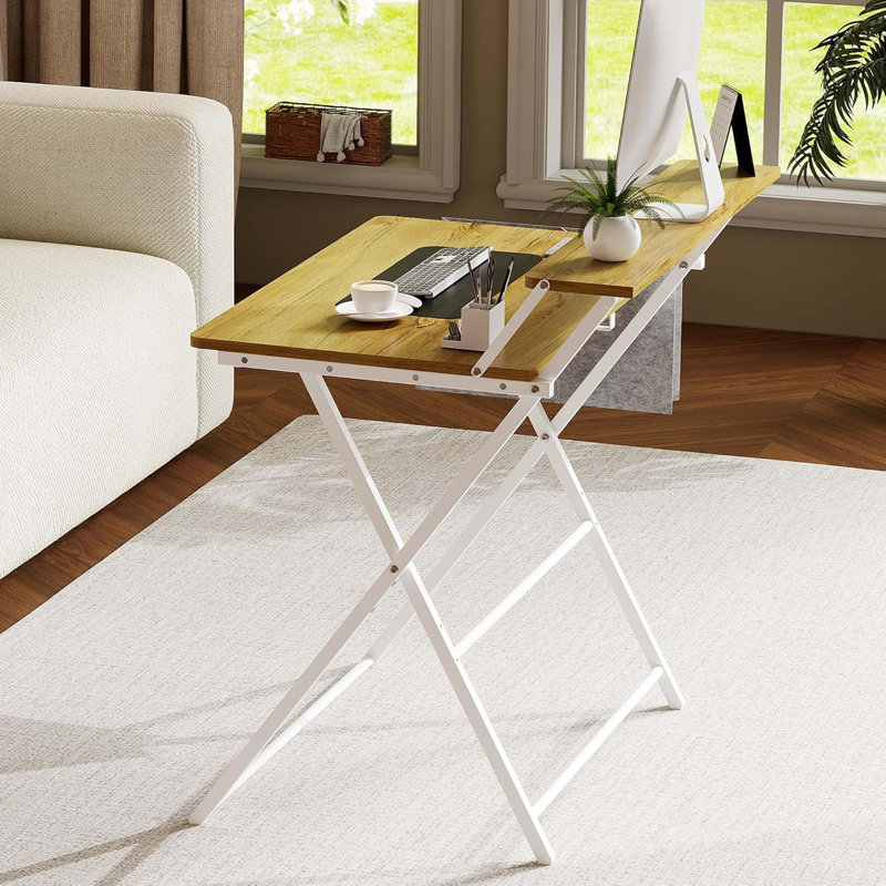 Bureau pliable avec sac de rangement, bureau avec support pour écran, bureau pliant léger, Yellow/White