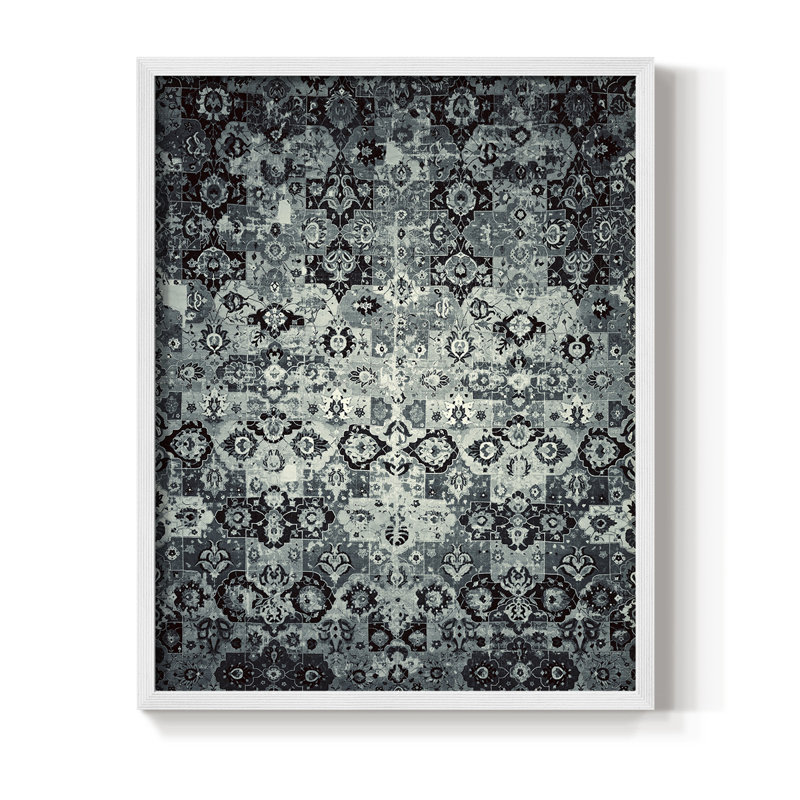 Impression abstraite vintage encadrée CLxxxiv - bois massif, H 15 po x l 12 po, Blanc