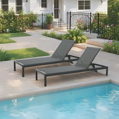 Chaise Lounge Pool Chair Set of 2,Patio Sun Tanning Chair with 4-Position Reclining Back,Breathable Mesh Seat by Latitude Run