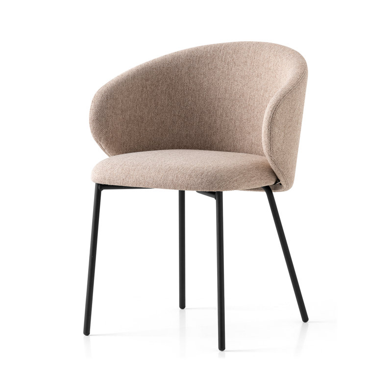 Fauteuil rembourré avec structure en métal Tuka, Taupe, Noir mat