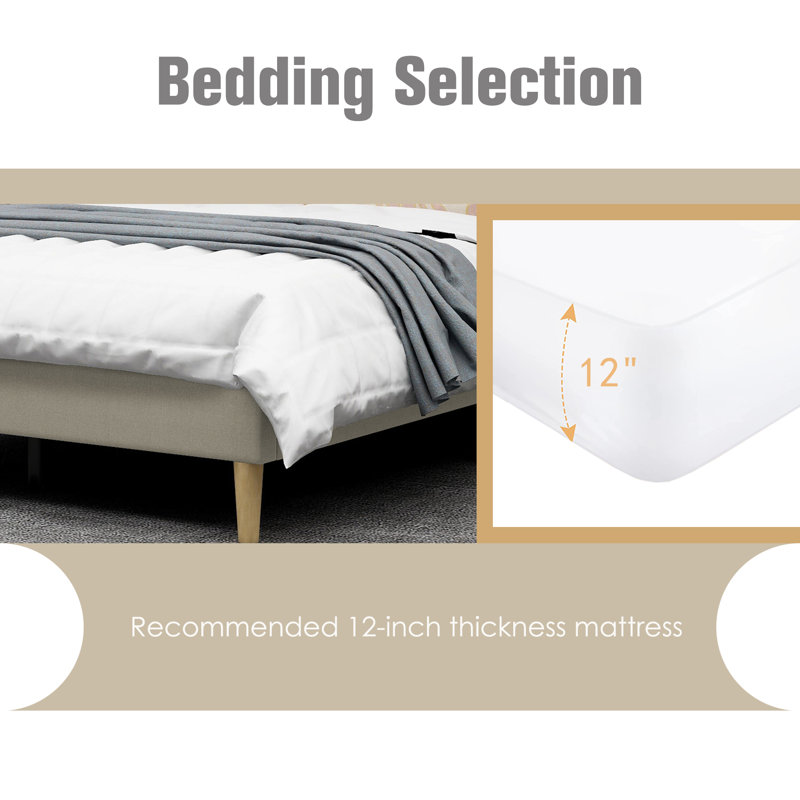 Lit plateforme tapissier avec tête de lit à oreilles Eriksay, Simple, Lin beige foncé