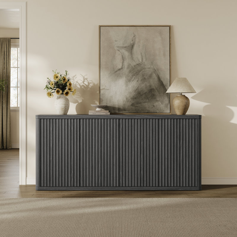 Meuble télé 4 portes avec tablettes réglables Cesiro, Gris foncé